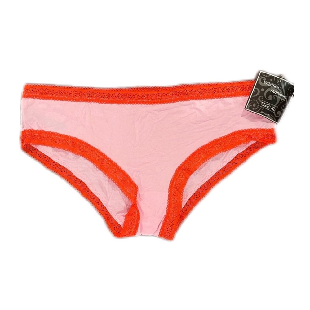 NWT Hip-hugger Panties Pink w/ Redish Orange Lace Trim XL